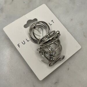 PacSun Full Tilt Ring Stack Silver Tone Moon Infinity Crystal New Jewelry Size 6